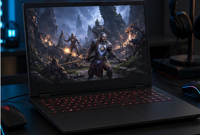 Gaming laptop running a fast game